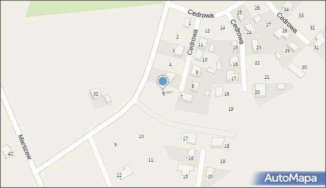 Marszew, Cedrowa, 6, mapa Marszew