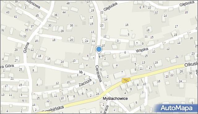 Myślachowice, Centralna, 8, mapa Myślachowice