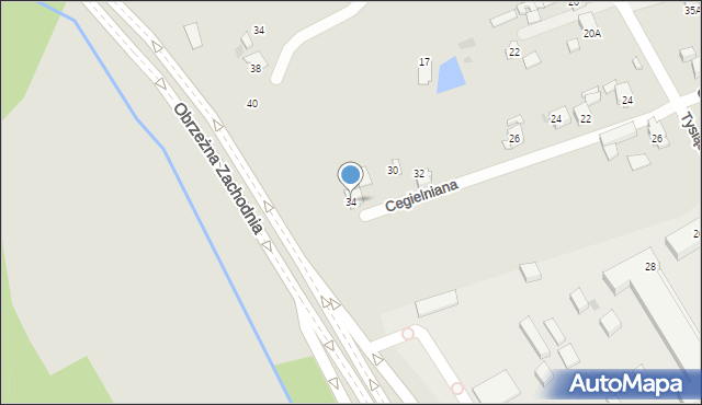 Mysłowice, Cegielniana, 34, mapa Mysłowice