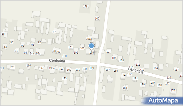 Osiny, Centralna, 105, mapa Osiny