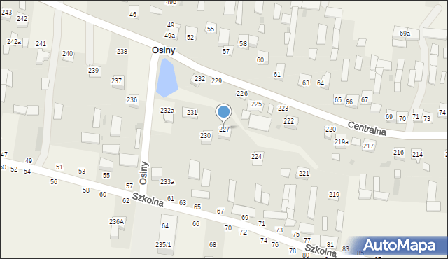 Osiny, Centralna, 227, mapa Osiny