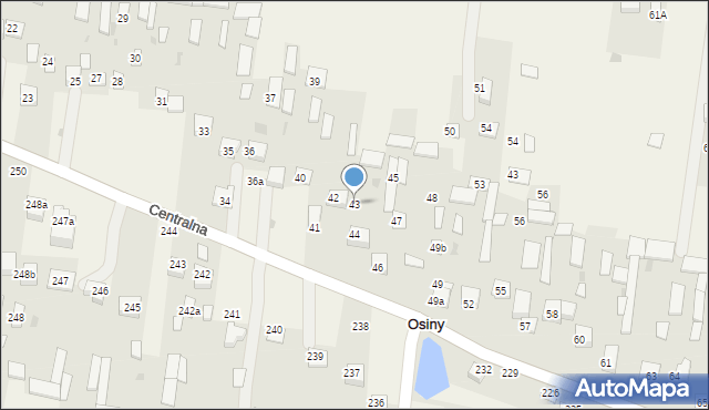 Osiny, Centralna, 43, mapa Osiny