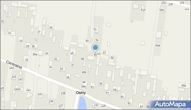 Osiny, Centralna, 53, mapa Osiny