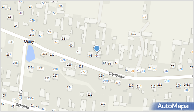 Osiny, Centralna, 64, mapa Osiny