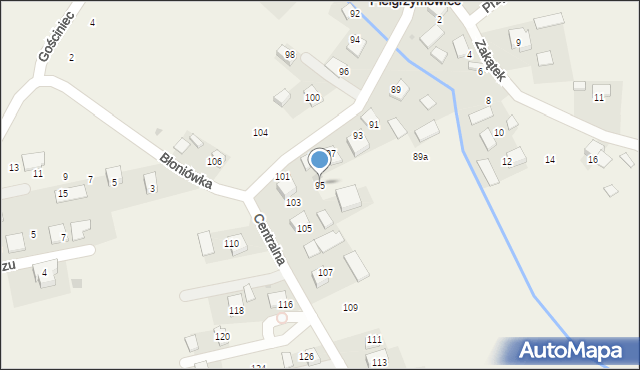 Pielgrzymowice, Centralna, 95, mapa Pielgrzymowice