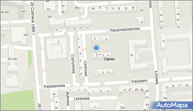 Poznań, Cedrowa, 1, mapa Poznania