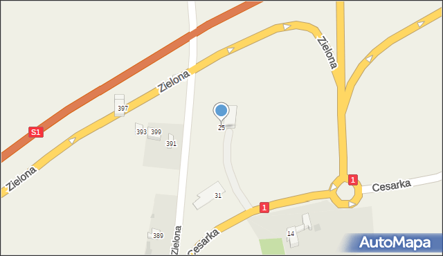 Przybędza, Cesarka, 25, mapa Przybędza