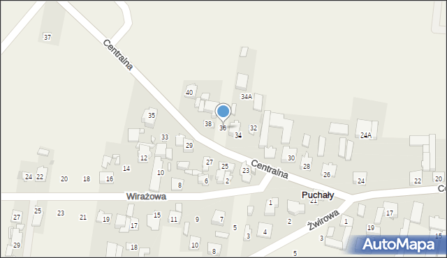 Puchały, Centralna, 36, mapa Puchały