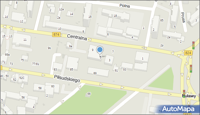 Puławy, Centralna, 5, mapa Puław