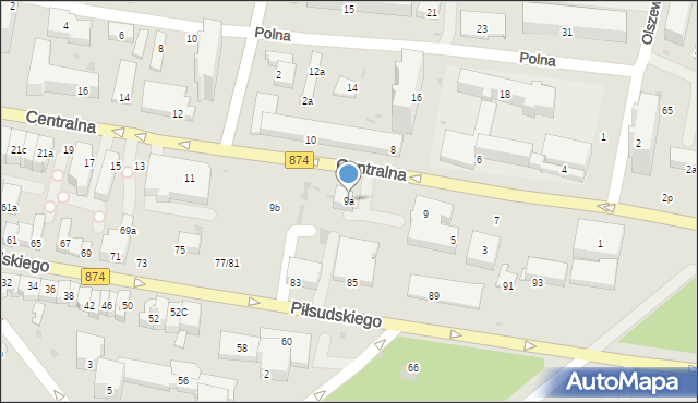 Puławy, Centralna, 9a, mapa Puław