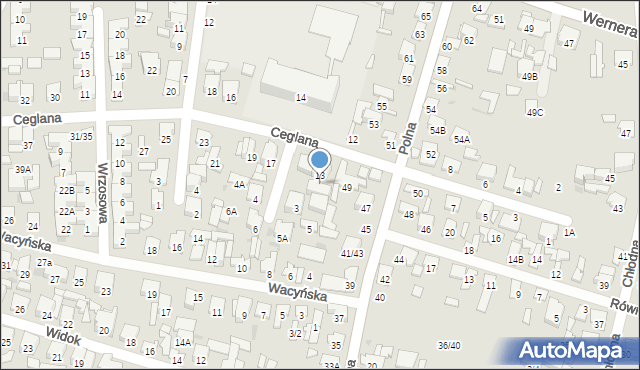 Radom, Ceglana, 13a, mapa Radomia
