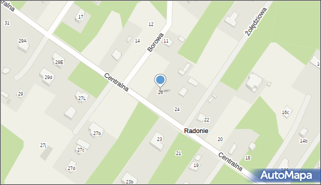 Radonie, Centralna, 26, mapa Radonie