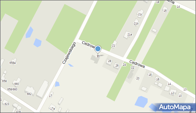 Stróża, Cedrowa, 30, mapa Stróża