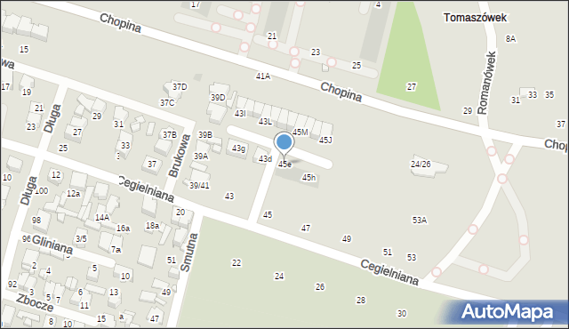 Tomaszów Mazowiecki, Cegielniana, 45e, mapa Tomaszów Mazowiecki
