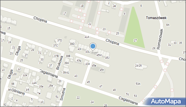 Tomaszów Mazowiecki, Cegielniana, 45O, mapa Tomaszów Mazowiecki