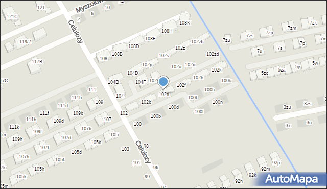 Warszawa, Celulozy, 102d, mapa Warszawy