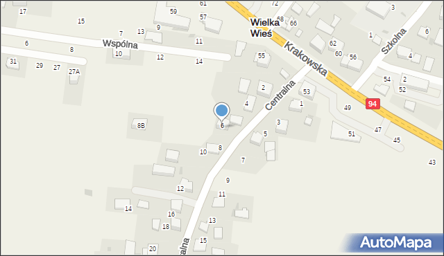 Wielka Wieś, Centralna, 6a, mapa Wielka Wieś