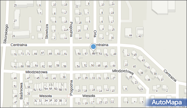 Wyszków, Centralna, 55, mapa Wyszków