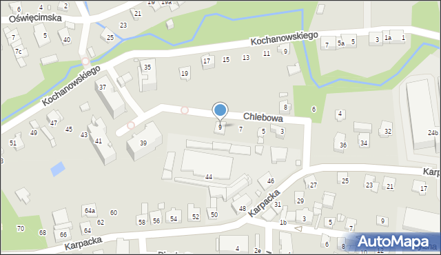 Bielsko-Biała, Chlebowa, 9, mapa Bielsko-Białej