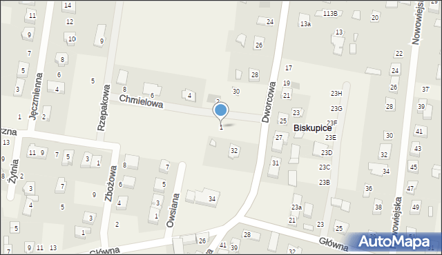 Biskupice, Chmielowa, 1, mapa Biskupice