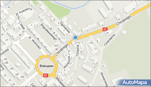 Biskupiec, Chopina Fryderyka, 7, mapa Biskupiec
