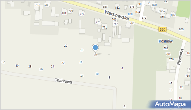 Borzęcin Duży, Chabrowa, 12, mapa Borzęcin Duży