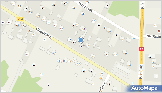 Brzeziny, Chęcińska, 9, mapa Brzeziny