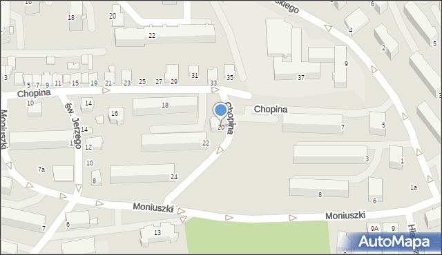 Cieszyn, Chopina Fryderyka, 20, mapa Cieszyna