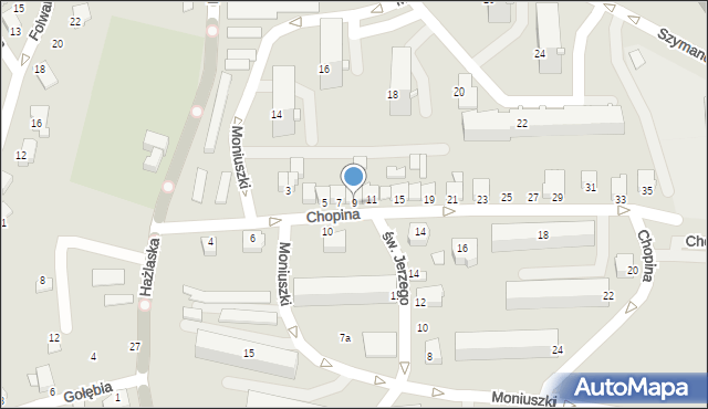 Cieszyn, Chopina Fryderyka, 9, mapa Cieszyna