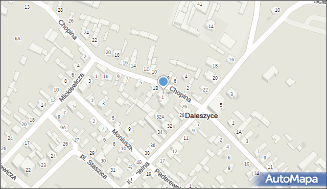 Daleszyce, Chopina Fryderyka, 1A, mapa Daleszyce