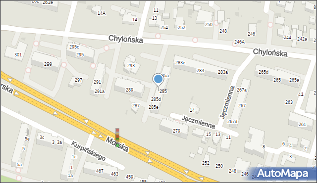 Gdynia, Chylońska, 285c, mapa Gdyni