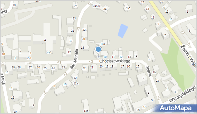 Gniezno, Chociszewskiego Józefa, 9, mapa Gniezna