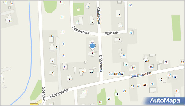 Julianów, Chabrowa, 1, mapa Julianów