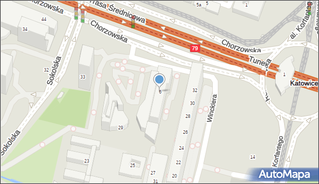 Katowice, Chorzowska, 6, mapa Katowic