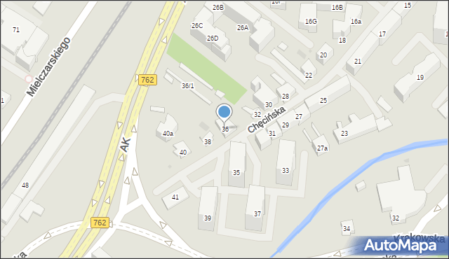 Kielce, Chęcińska, 36, mapa Kielc