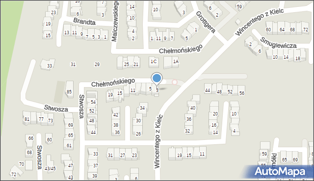 Kielce, Chełmońskiego Józefa, 3, mapa Kielc