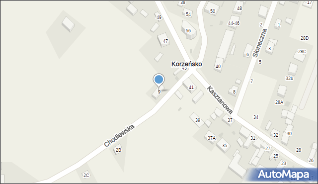 Korzeńsko, Chodlewska, 9, mapa Korzeńsko