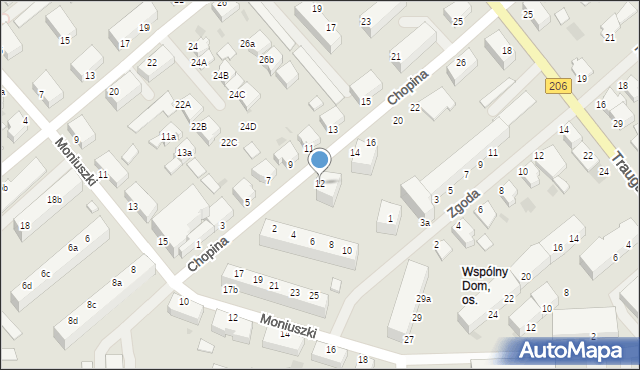 Koszalin, Chopina Fryderyka, 12, mapa Koszalina