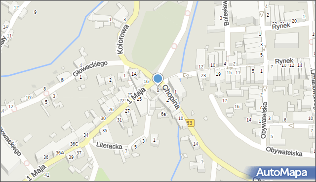 Kożuchów, Chopina Fryderyka, 2, mapa Kożuchów