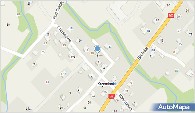 Kozy, Chmielowa, 8, mapa Kozy