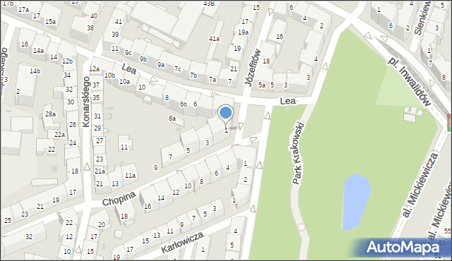 Kraków, Chopina Fryderyka, 1, mapa Krakowa