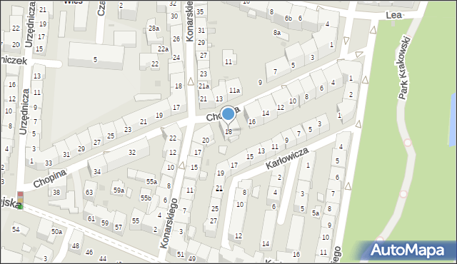 Kraków, Chopina Fryderyka, 18, mapa Krakowa