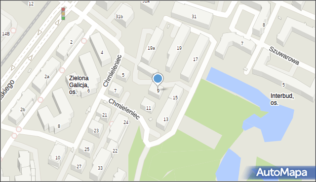 Kraków, Chmieleniec, 9, mapa Krakowa