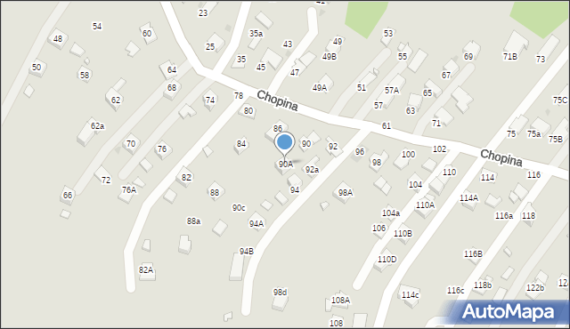 Krosno, Chopina Fryderyka, 90A, mapa Krosna