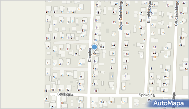 Krotoszyn, Chopina Fryderyka, 36, mapa Krotoszyna