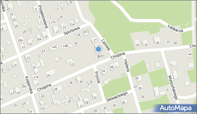 Łaskarzew, Chopina Fryderyka, 25, mapa Łaskarzew
