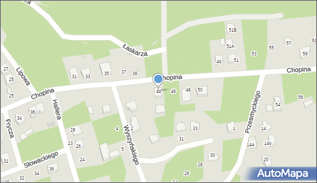 Łaskarzew, Chopina Fryderyka, 44, mapa Łaskarzew