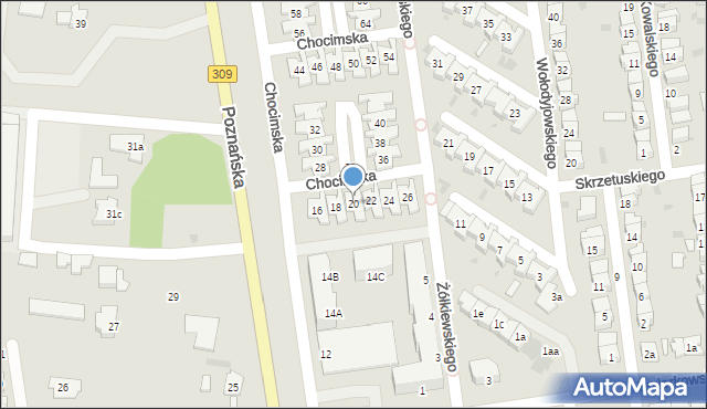 Leszno, Chocimska, 20, mapa Leszno