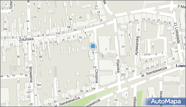 Łowicz, Chopina Fryderyka, 9, mapa Łowicza