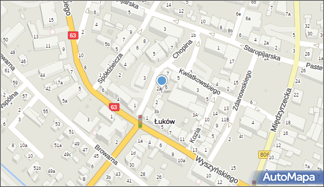 Łuków, Chopina Fryderyka, 4, mapa Łuków
